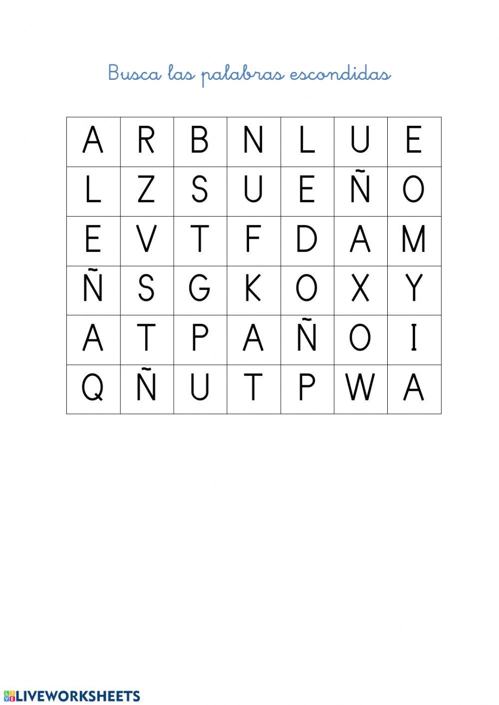 Sopa de letras de la ñ