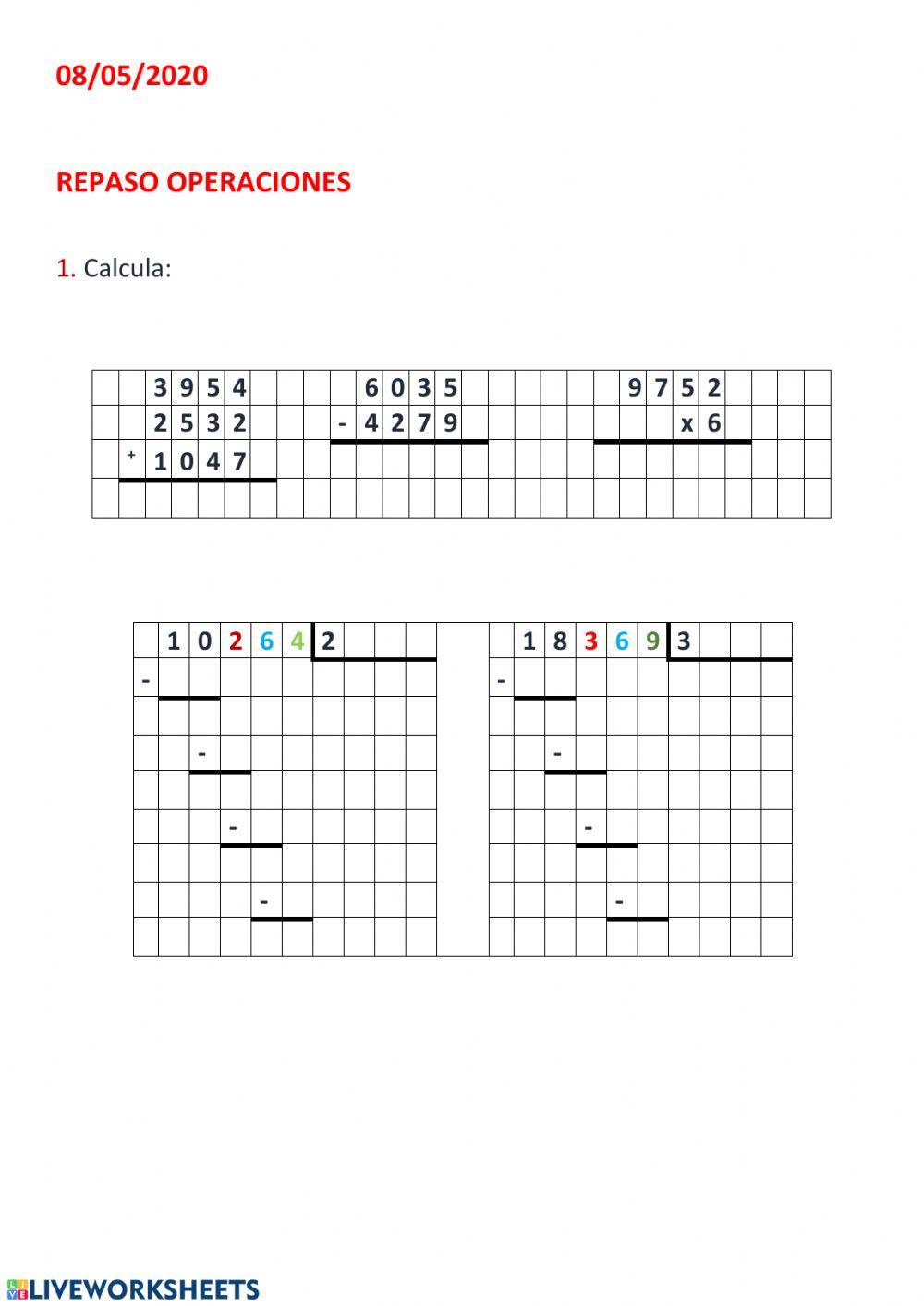 Operaciones básicas 3º primaria