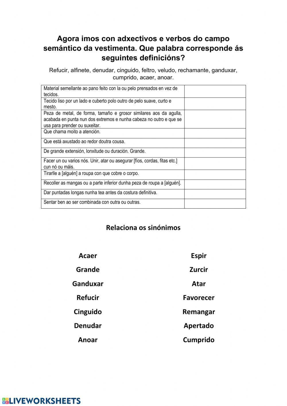 Vocabulario da vestimenta