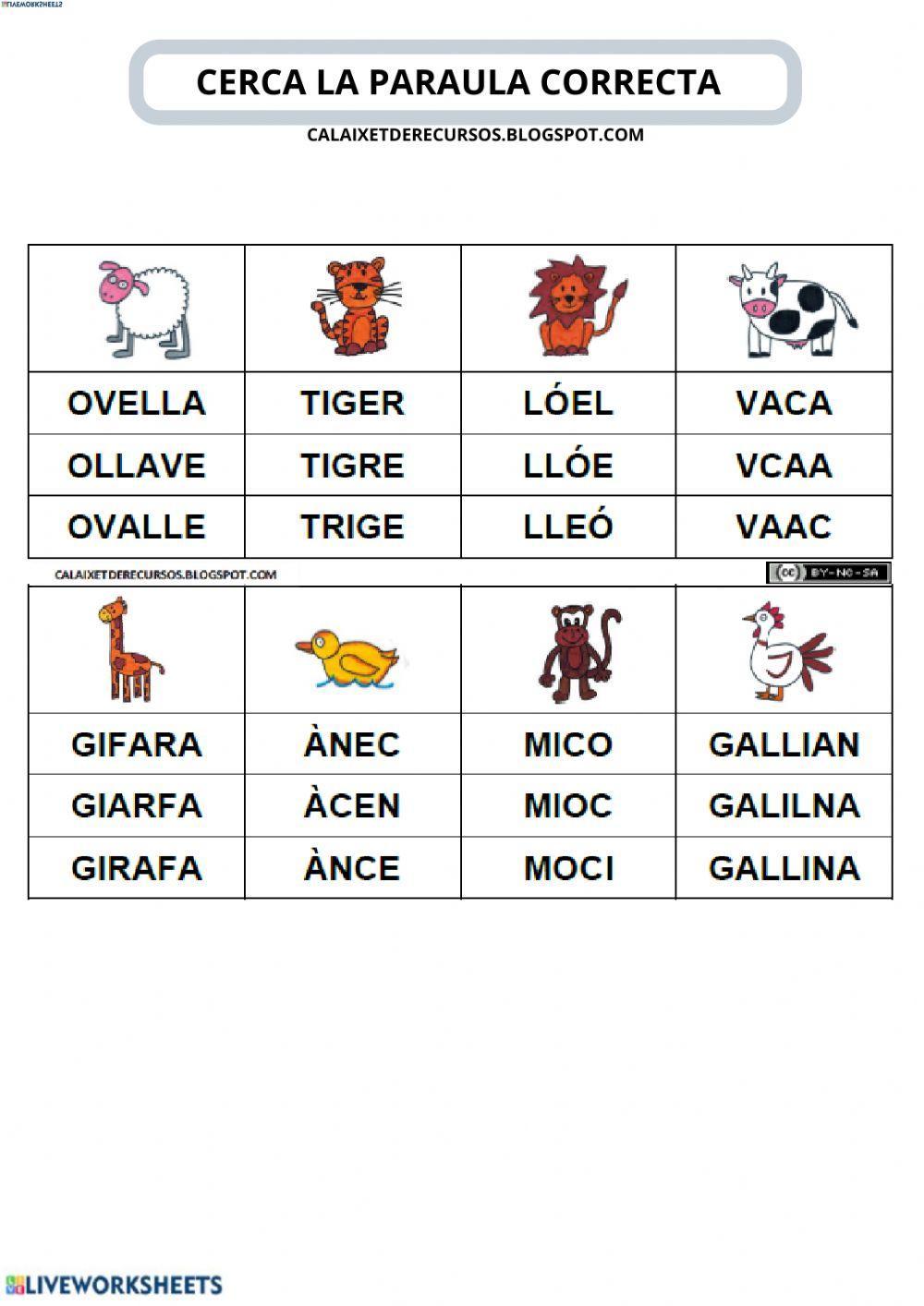 Cerca la paraula correcta Animals Cerca la paraula correcta Animals