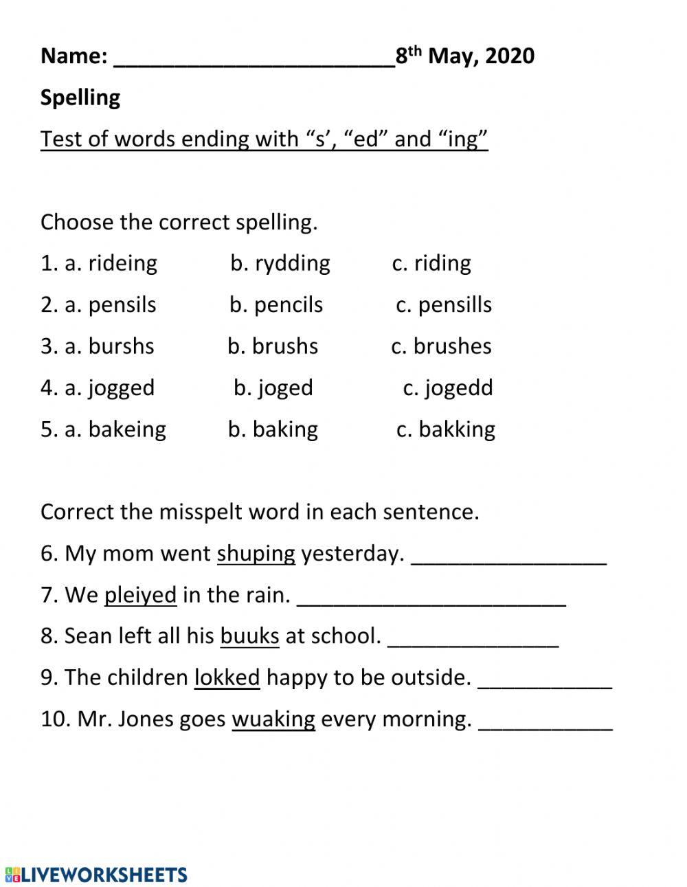 Writing Test Words