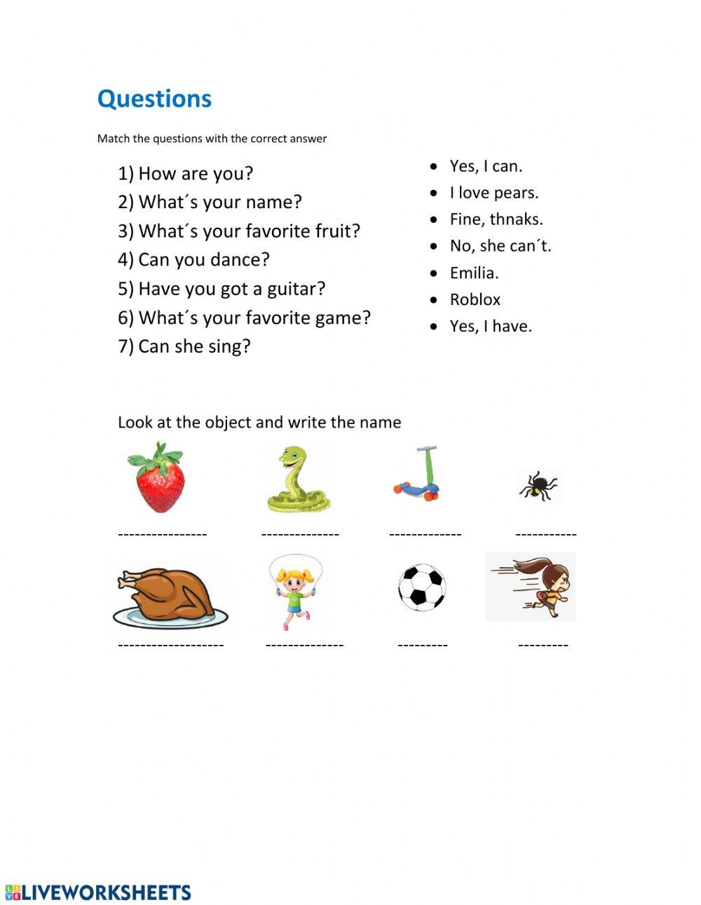 Questions and vocabulary kids 2
