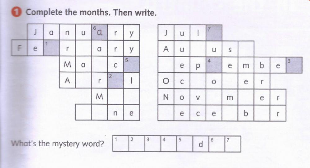 Months Crossword Months Crossword