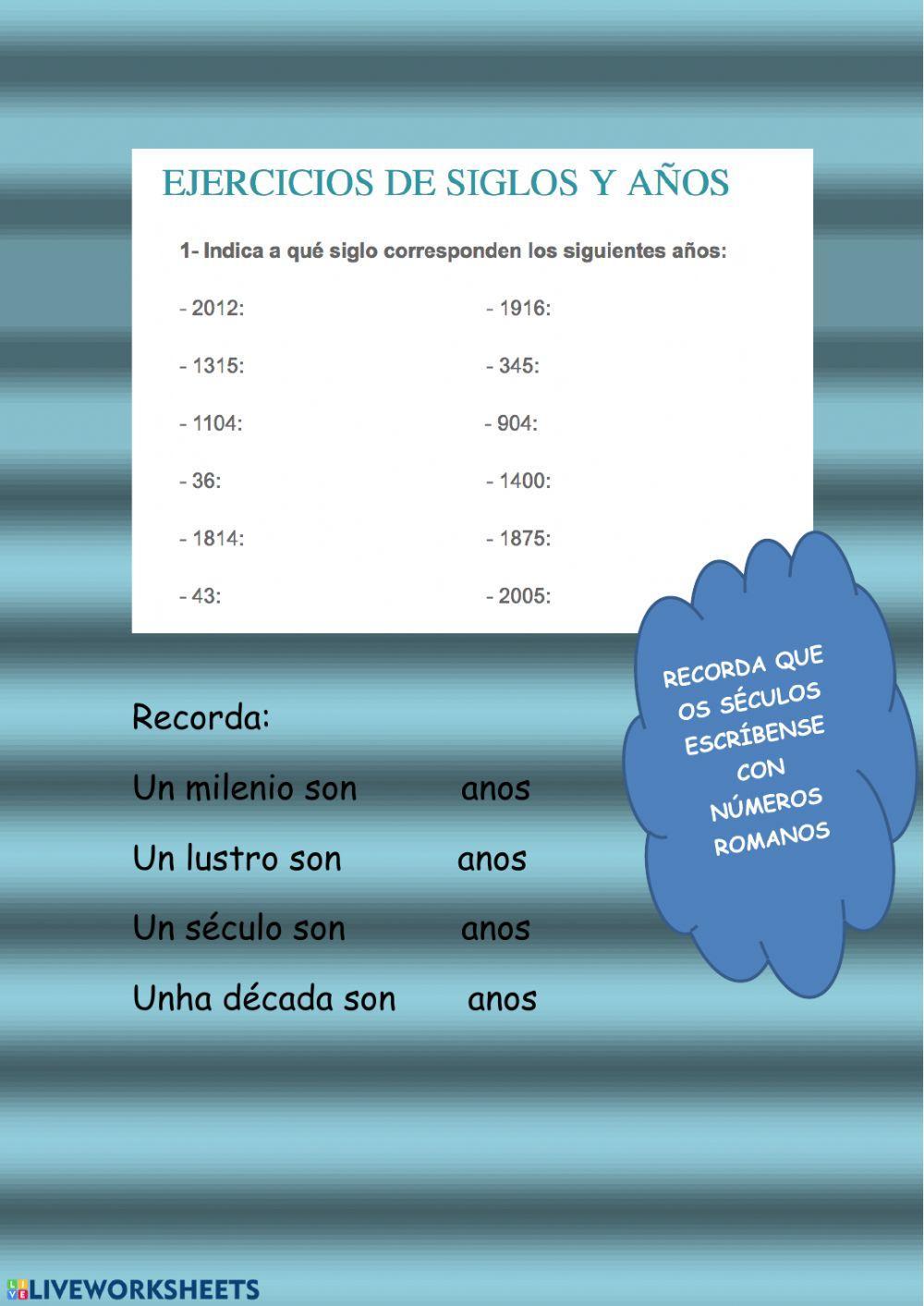 Siglos, decadas, lustro, milenio