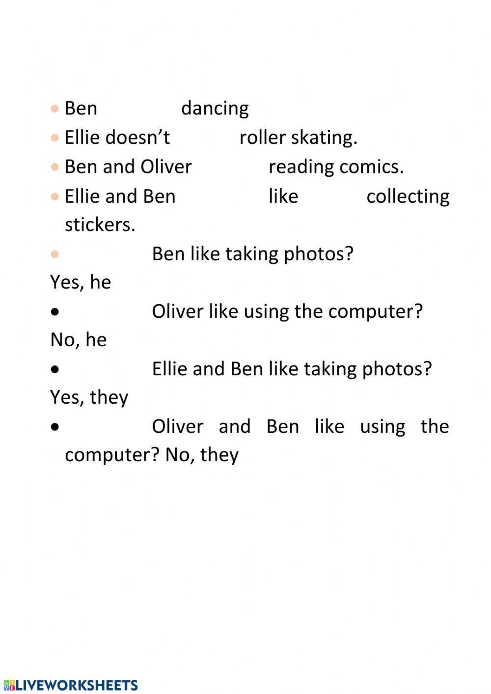 I like .... - I don't like ....