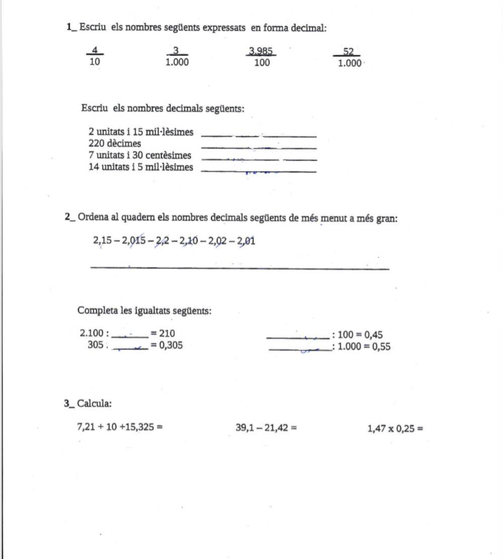 Operacions en decimals i fraccions