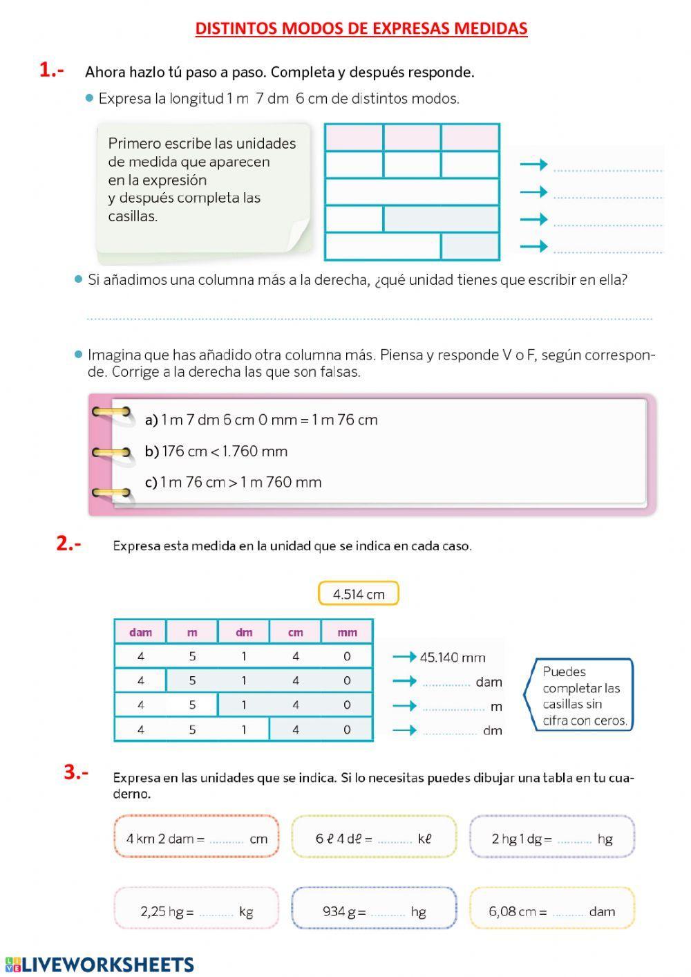 Distintos modos de expresar medidas