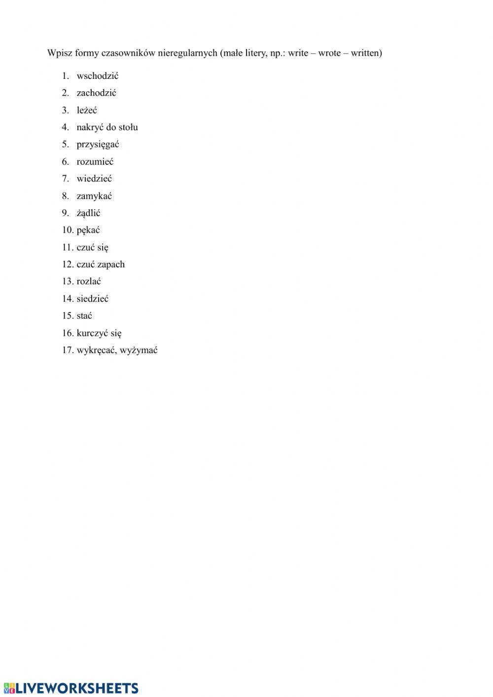 czasowniki nieregularne