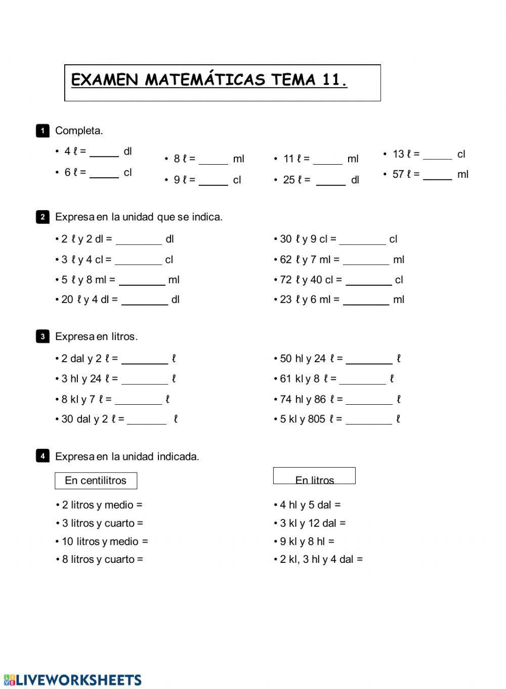 Examen matemáticas tema 11