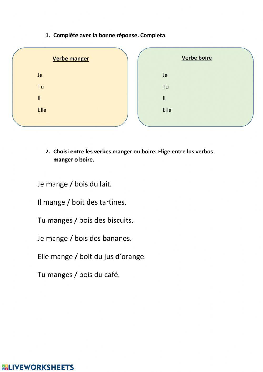 Verbes manger et boire