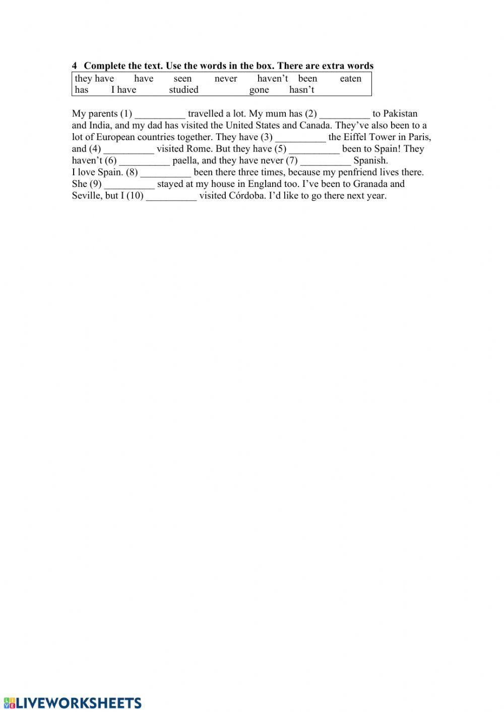 Present perfect basic activities