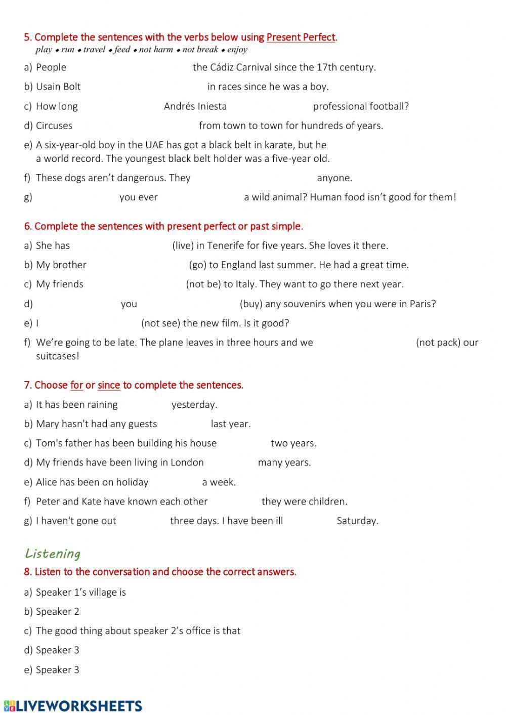 Self-evaluation unit 8 MRE: Present Perfect