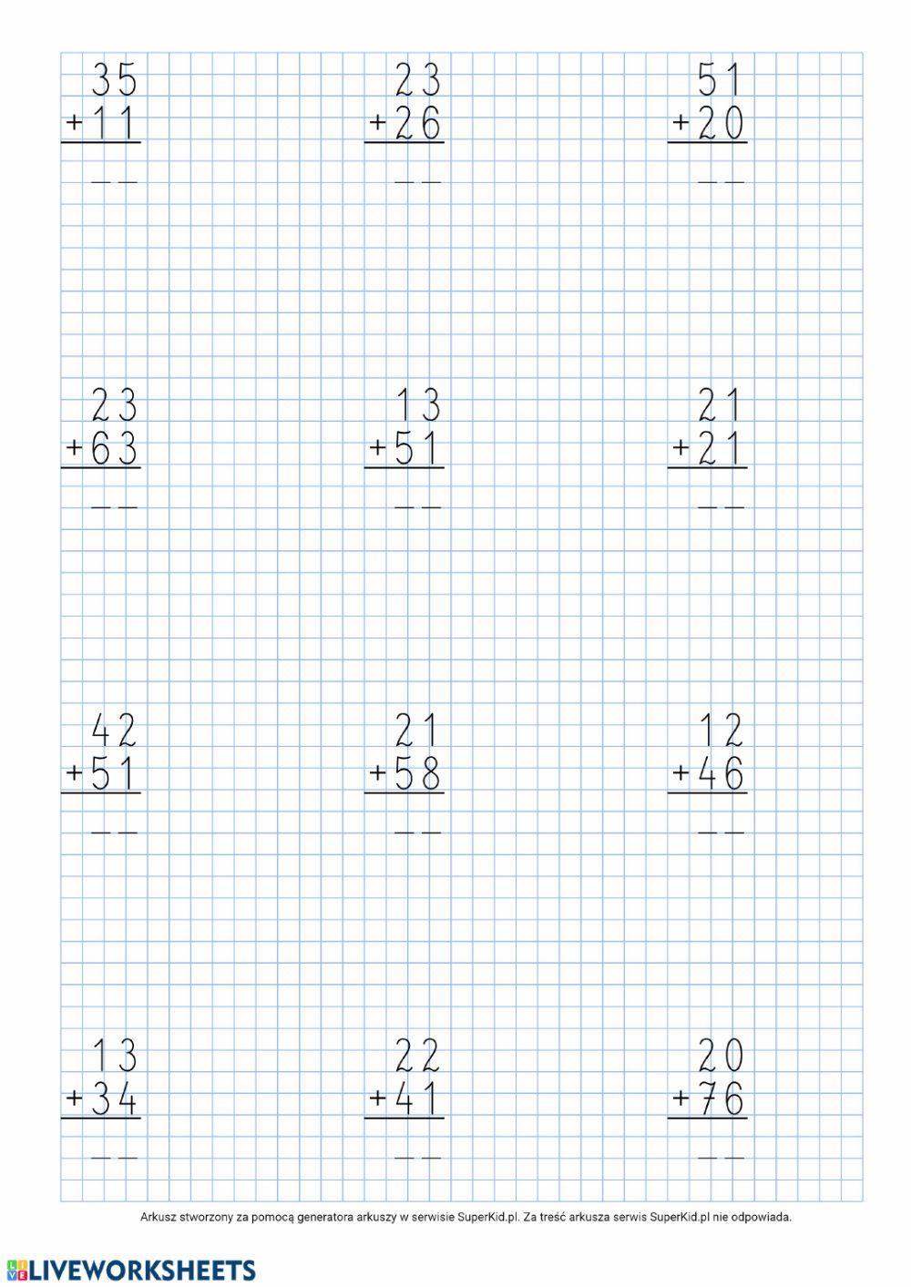 Dodawanie sposobem pisemnym bez przekroczenia progu dziesiątkowego