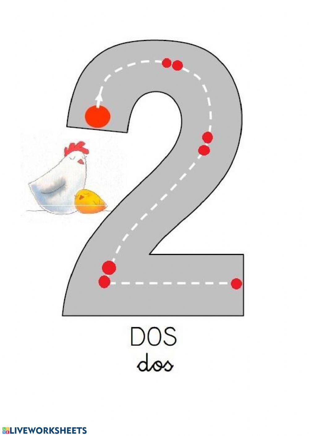 Trazo número 1. UNO, 2. DOS y 3. TRES