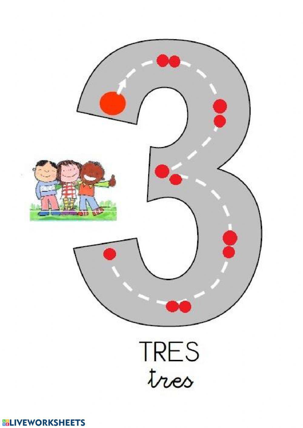 Trazo número 1. UNO, 2. DOS y 3. TRES