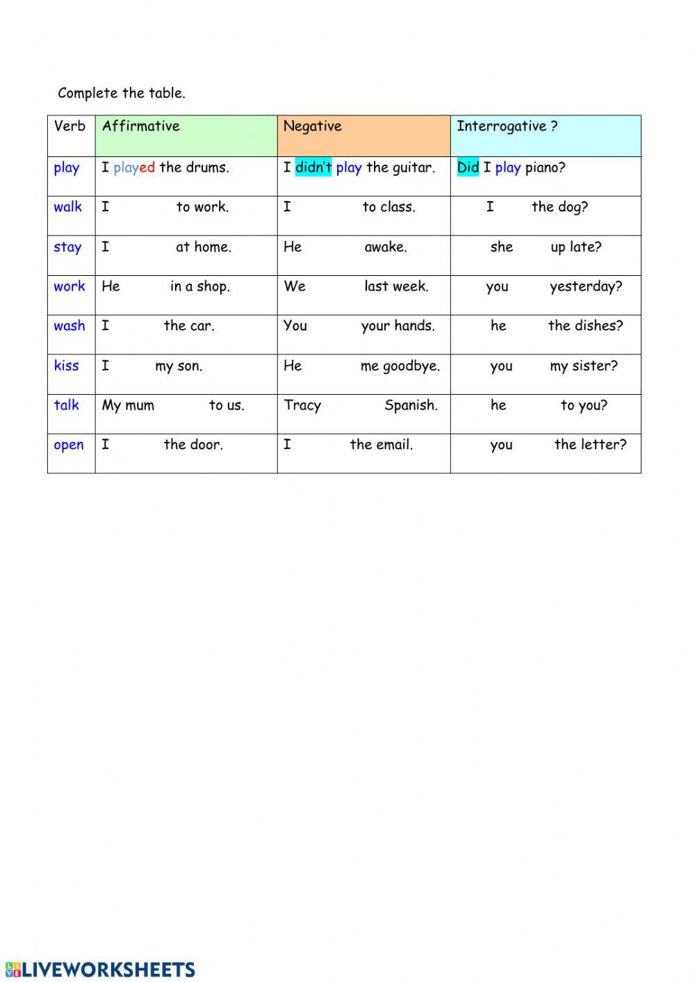 past tense regular verbs