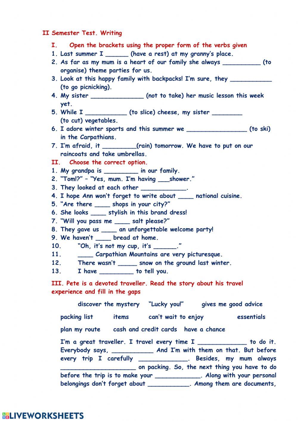 Writing Semester test Writing Semester test
