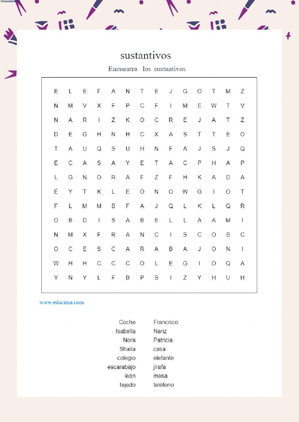 Sopa letras sustantivos