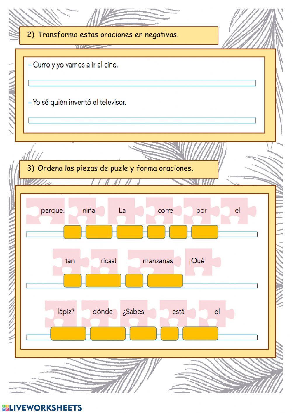 Tipos de oraciones Tipos de oraciones