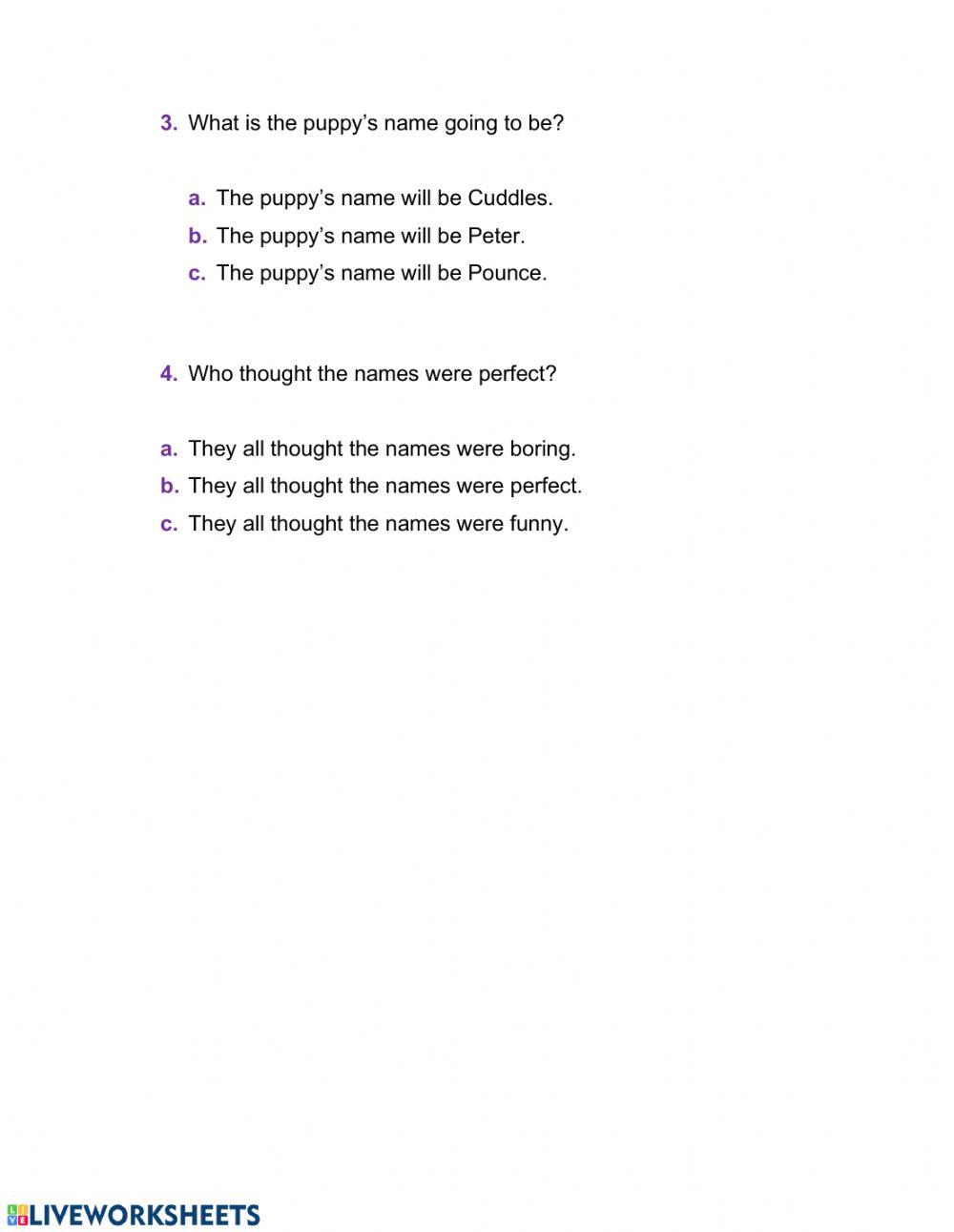 Reading Comprehension - Puppy an a kitten