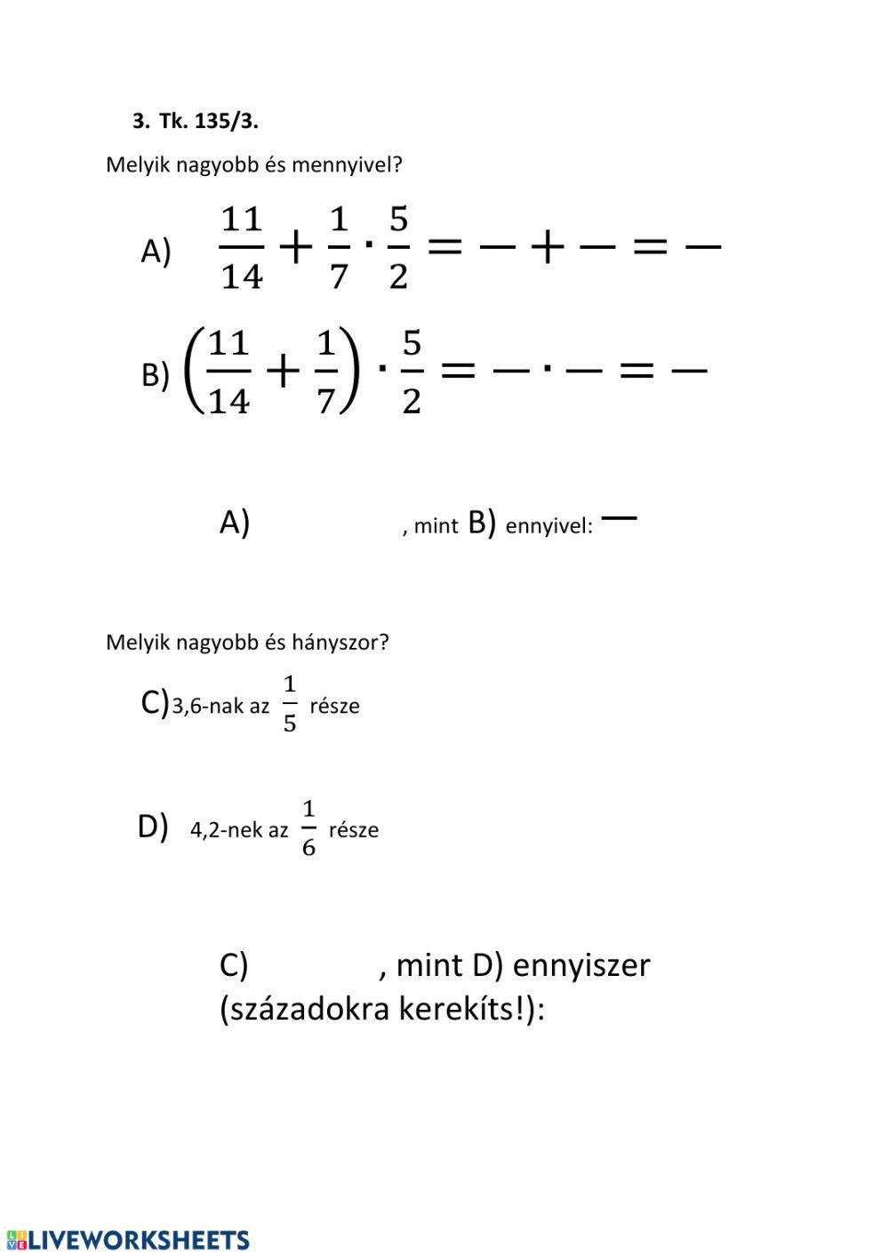 6. Műveletek a racionális számok halmazán