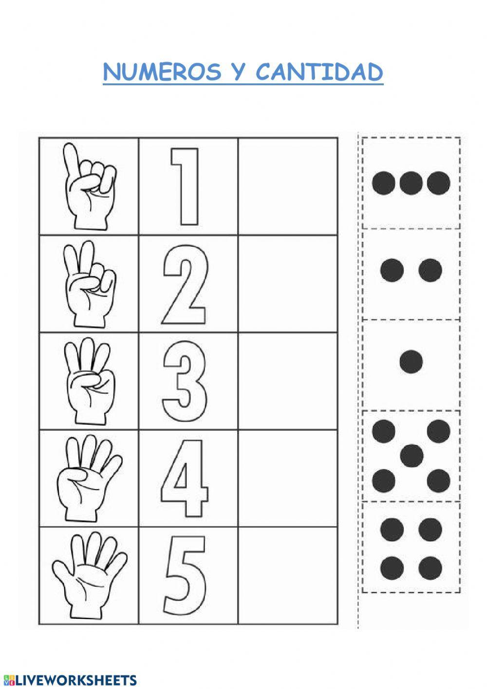 FICHA DE NÚMEROS del 1 al 5 Y CANTIDAD