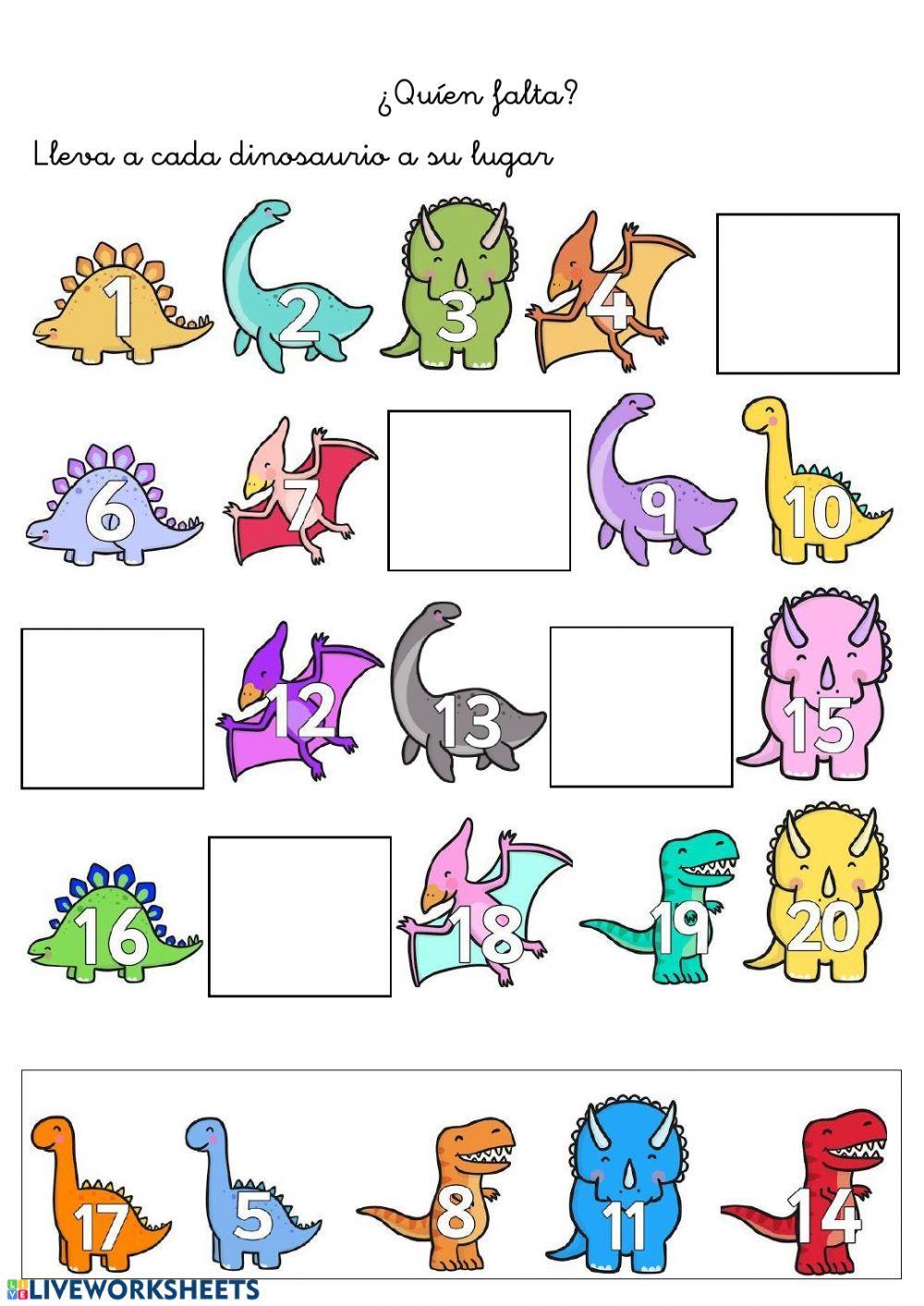 Números 20 dinosaurios