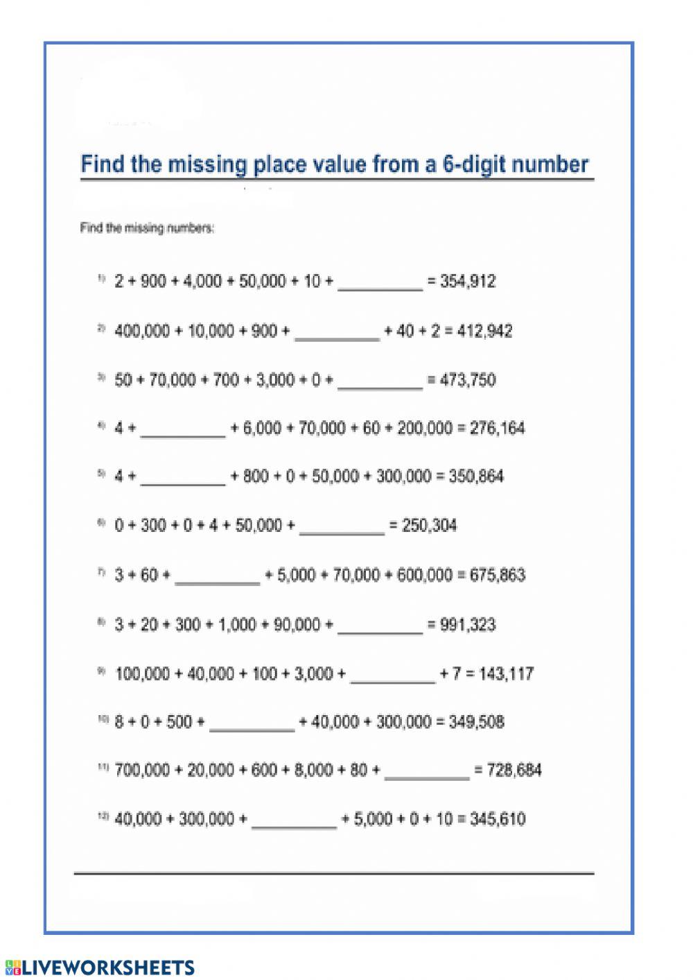 168550 | Place Value | vidyah | LiveWorksheets
