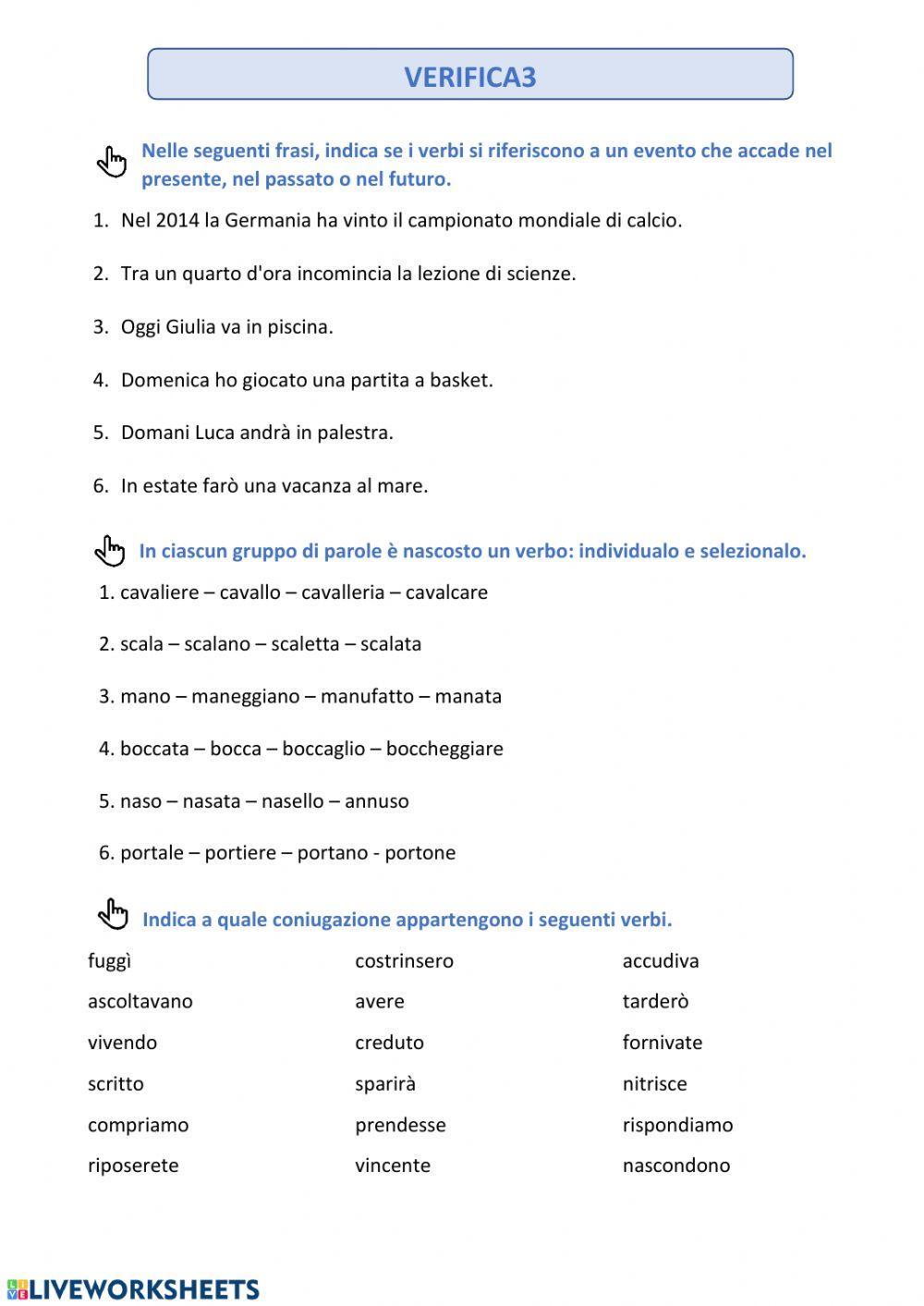 Verifica-i verbi e le tre coniugazioni