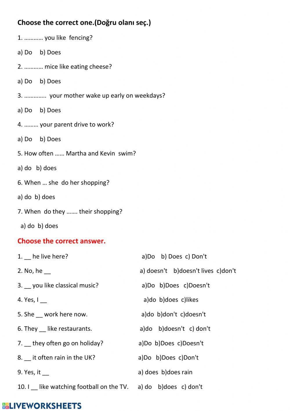 Simple present tense question sentences