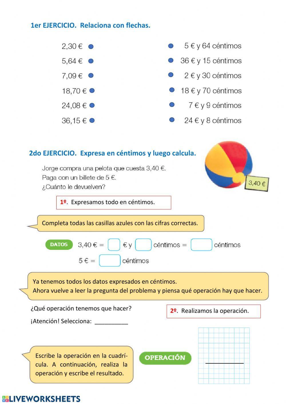 Ejercicios operaciones con dinero Ejercicios operaciones con dinero
