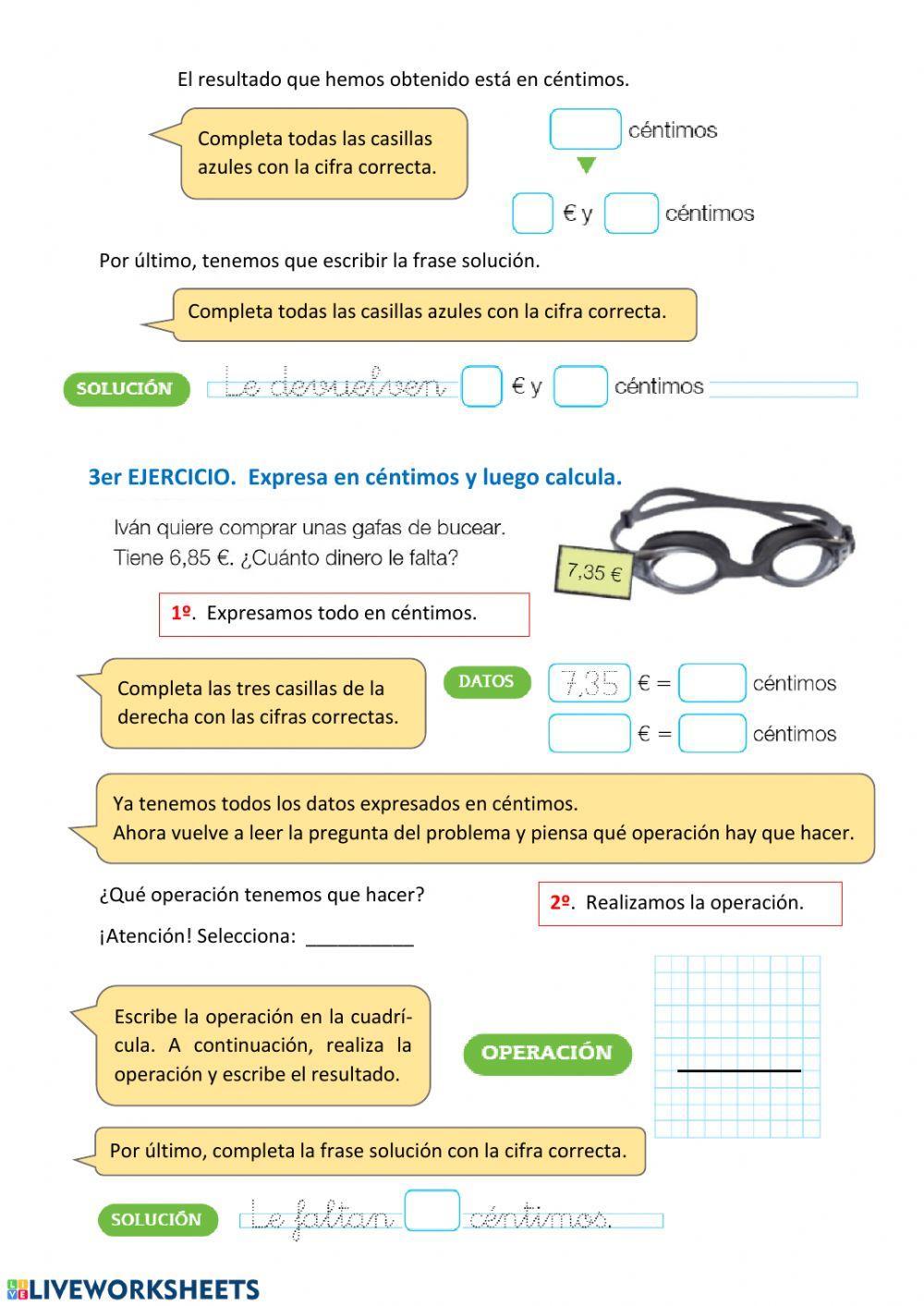 Ejercicios operaciones con dinero Ejercicios operaciones con dinero