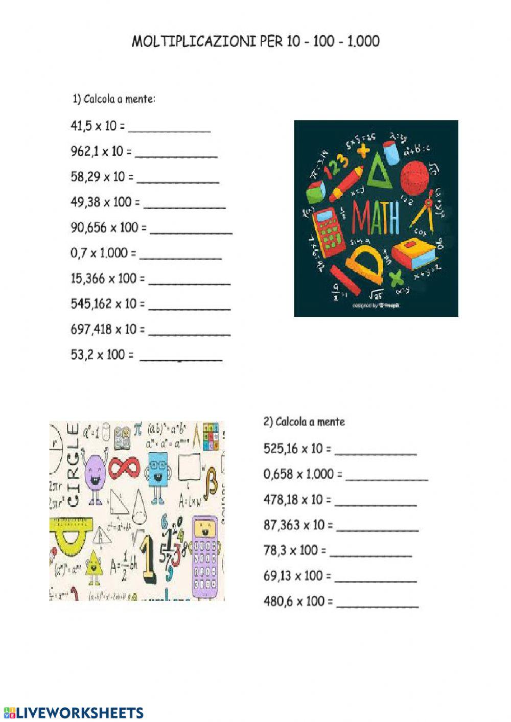 Moltiplicazioni con i decimali