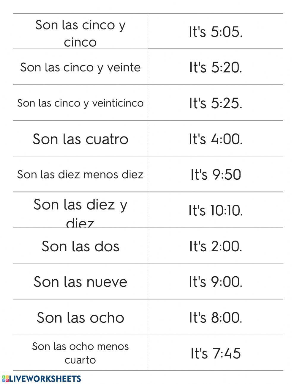 Spanish phrases for telling time 