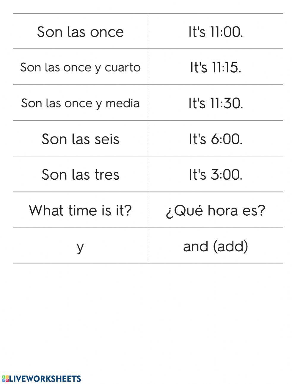 Spanish phrases for telling time 