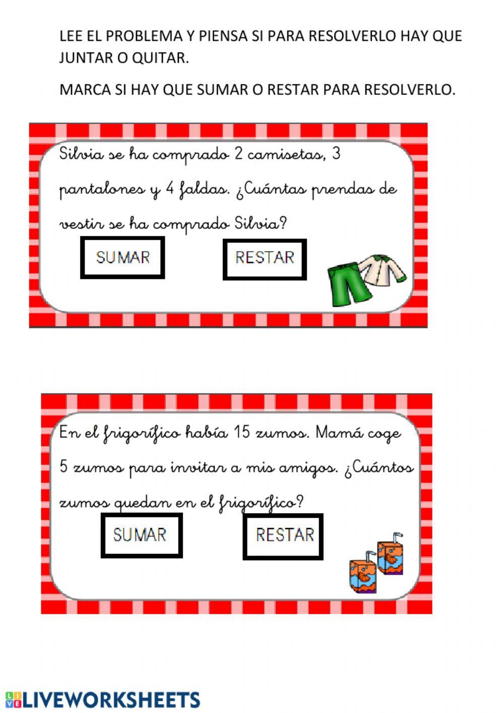 Reconocemos situaciones de suma o resta.