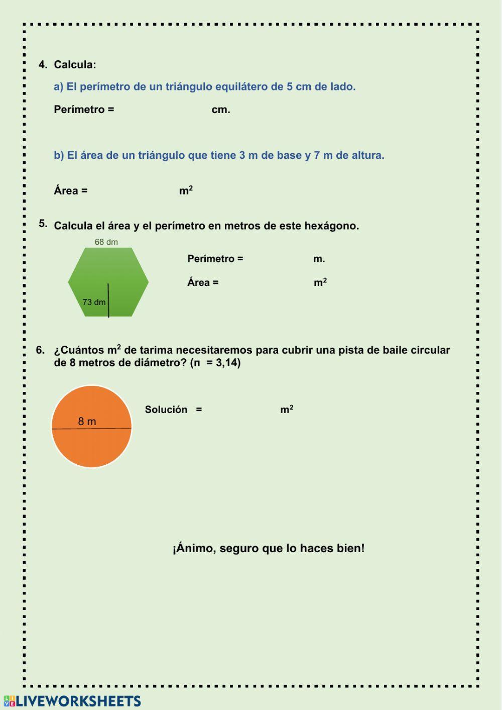 Perímetros y áreas de figuras planas