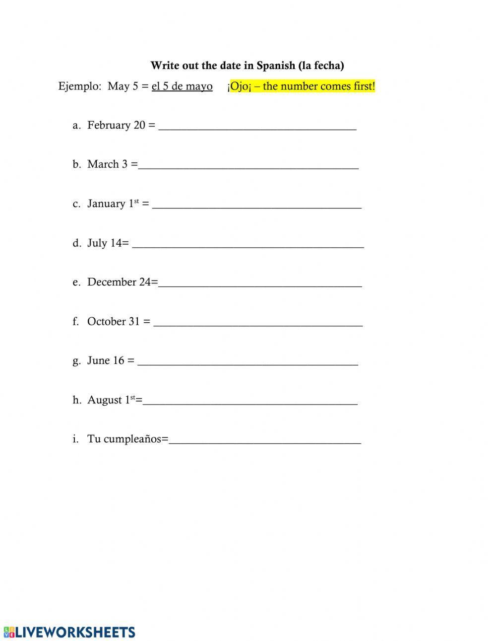 Fechas - writing the date in Spanish