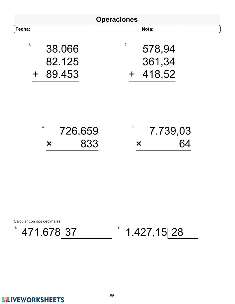Operaciones con decimales 155