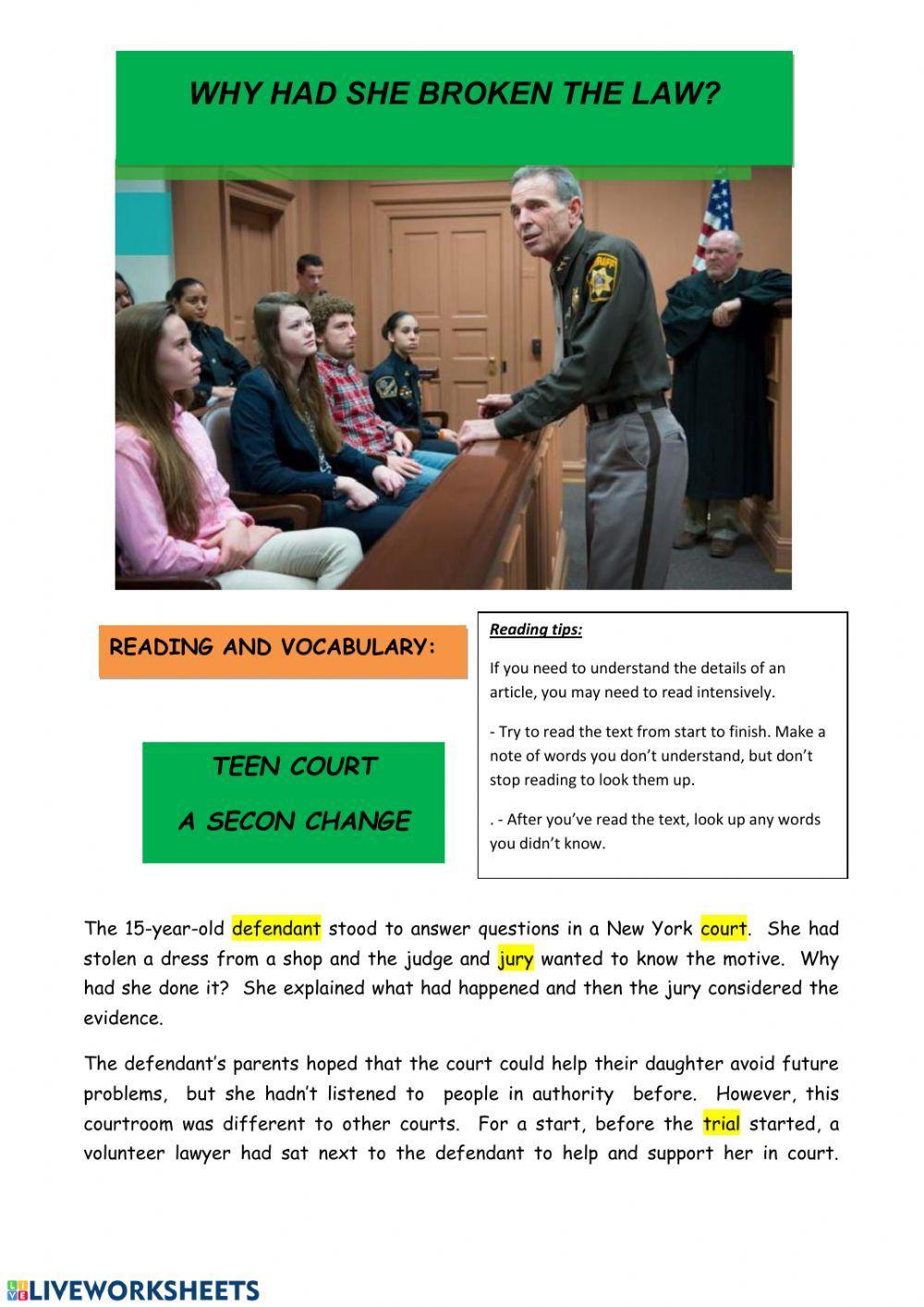 Reading Crimes - Teen Court.  A second chance