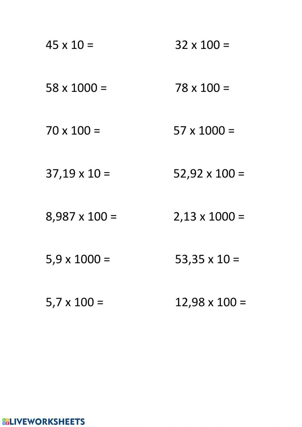 Γρήγοροι πολλαπλασιασμοί με 10 , 100 ,1000