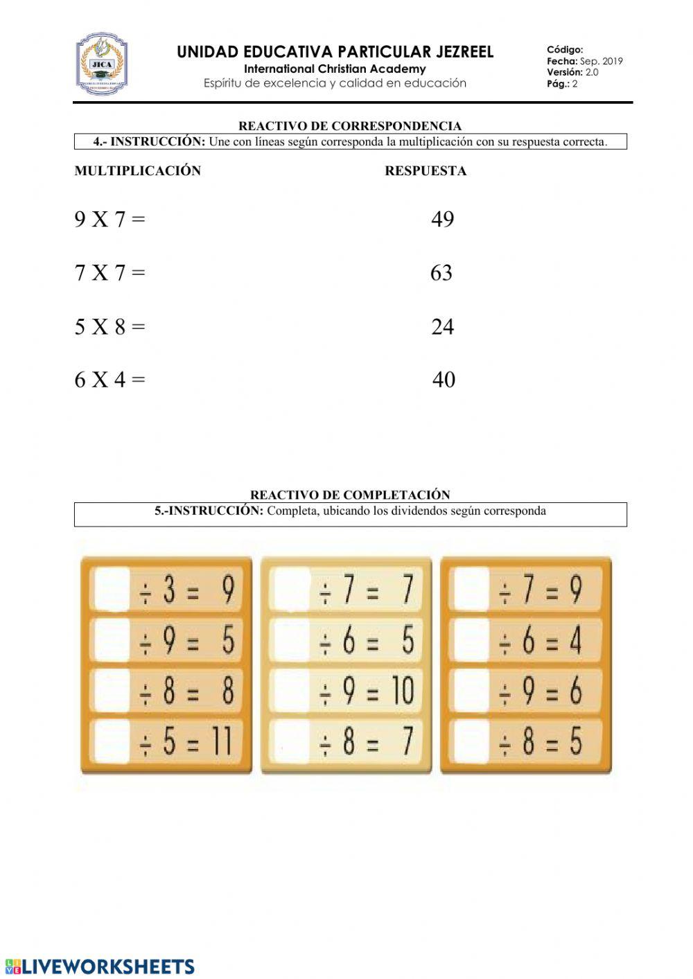 Evaluación matemática 4to raquel v