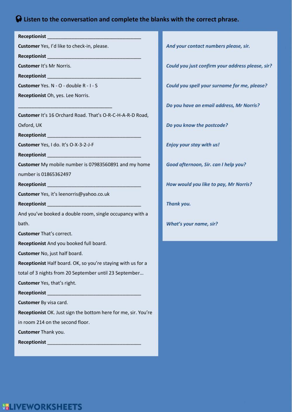 Checking in at the hotel