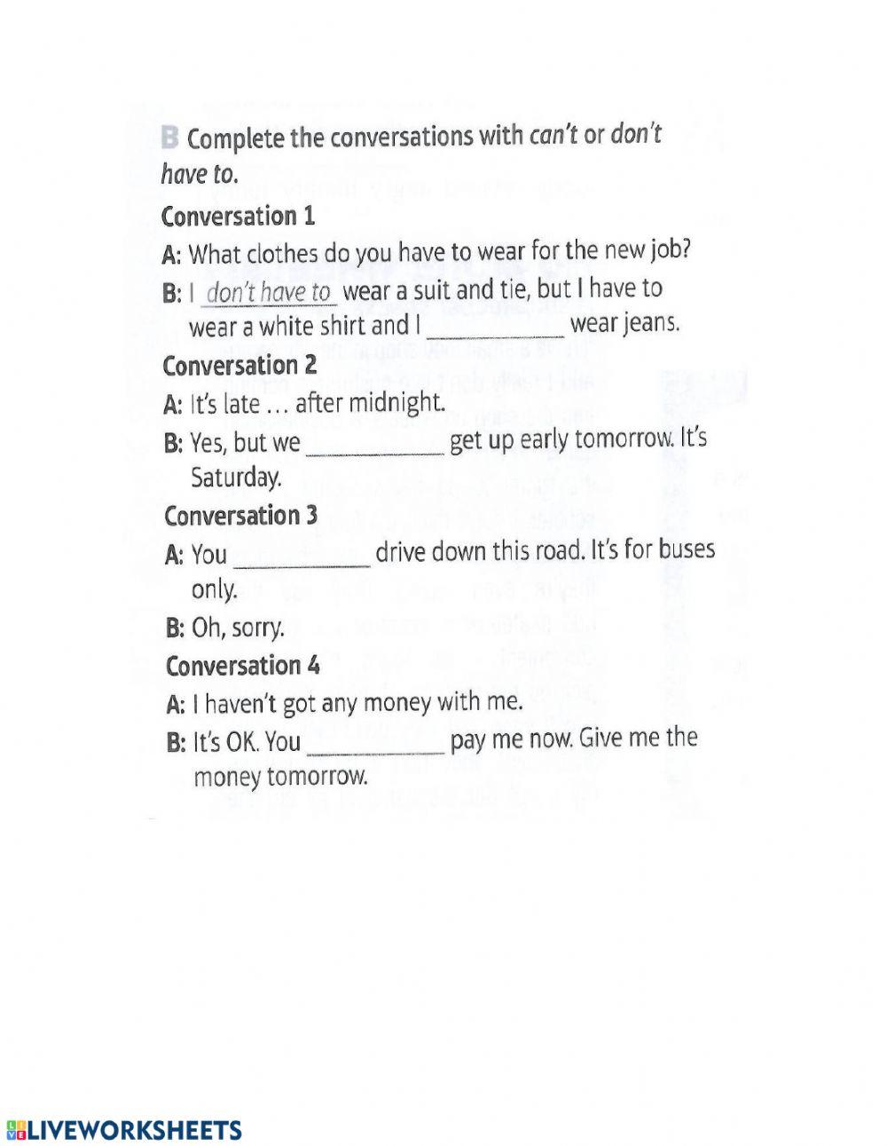 Modal Verbs (Permission Prohibition Obligation) online exercise for