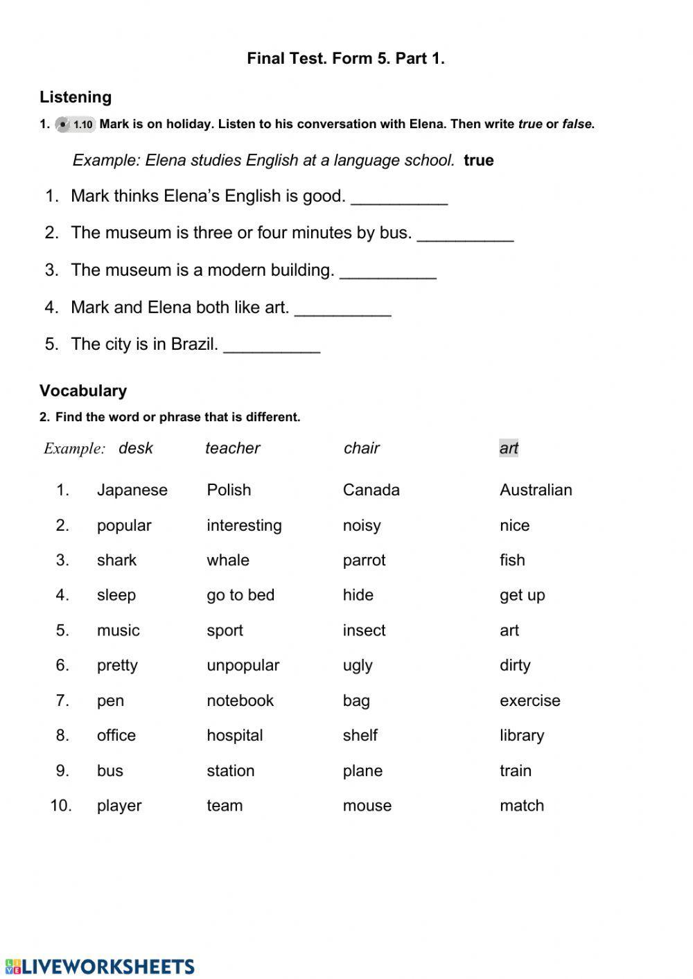 Final test.Class 5. part 1.
