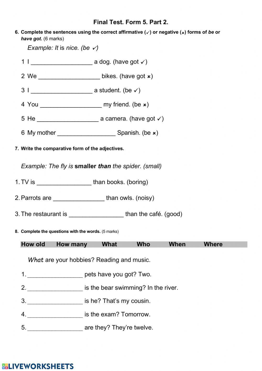 Final test.Class 5. part 2.