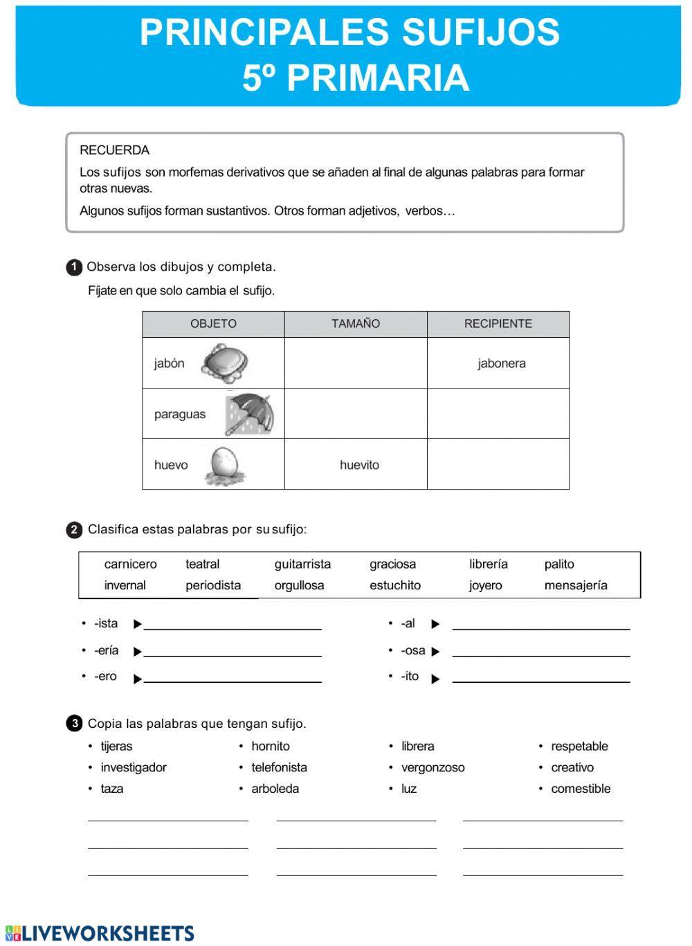 PRINCIPALES SUFIJOS 5º PRIMARIA 