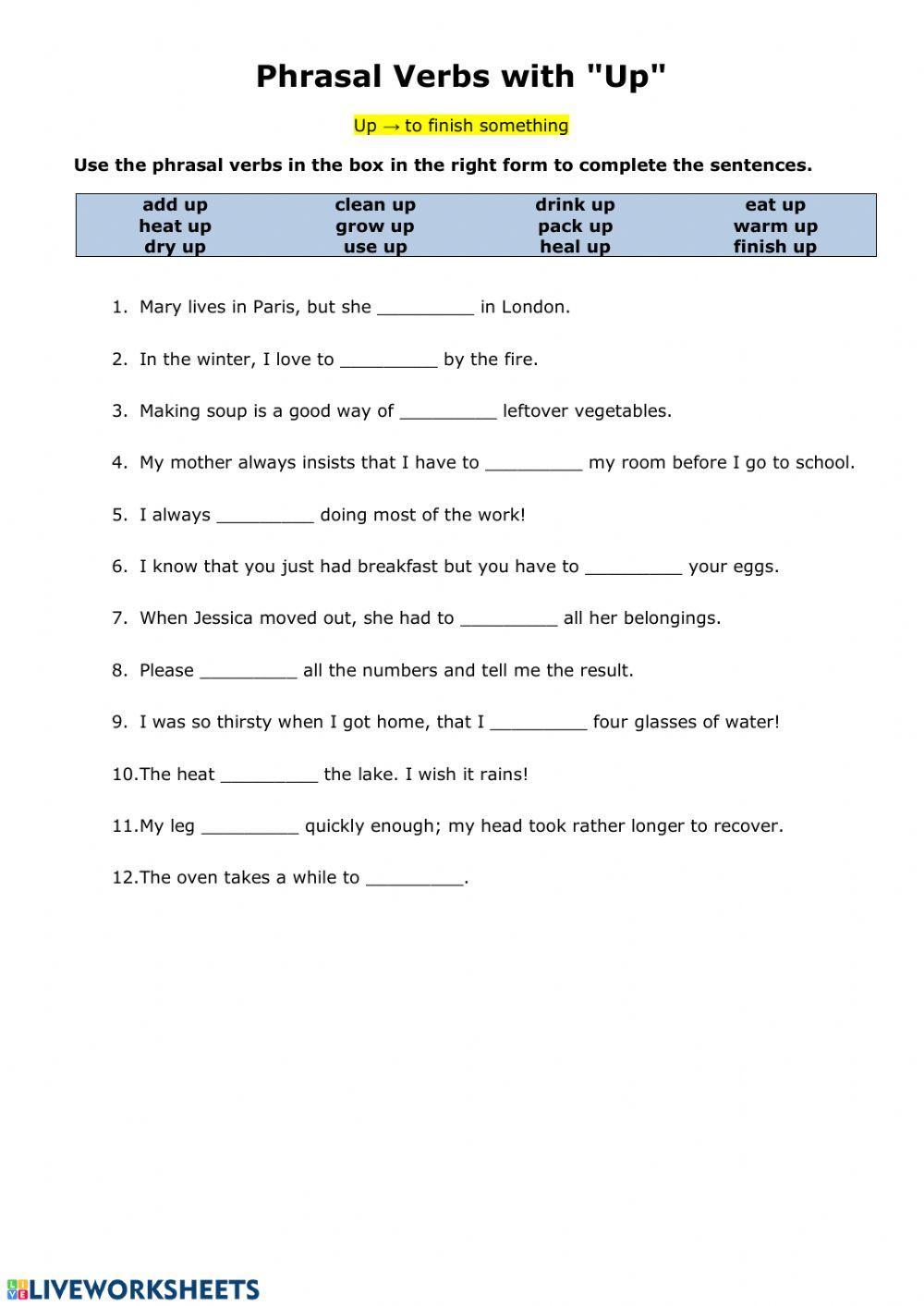 Phrasal verbs with up