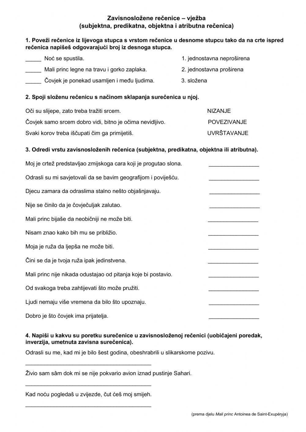 Zavisnosložene rečenice - vježba