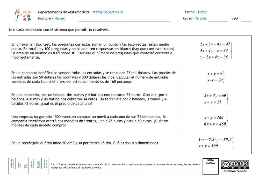 Sistemas de ecuaciones. Tipos y aplicaciones